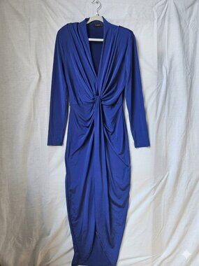 CAMEO Royal Blue Front-Knot Long Sleeve Midi Dress – Size Large